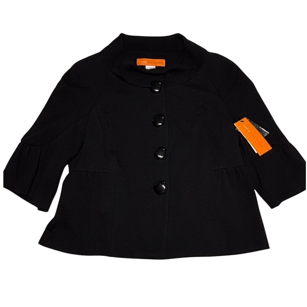 Cynthia Steffe Womens Jacket Size 12 Black Button Bell Sleeve Cropped Blazer NWT